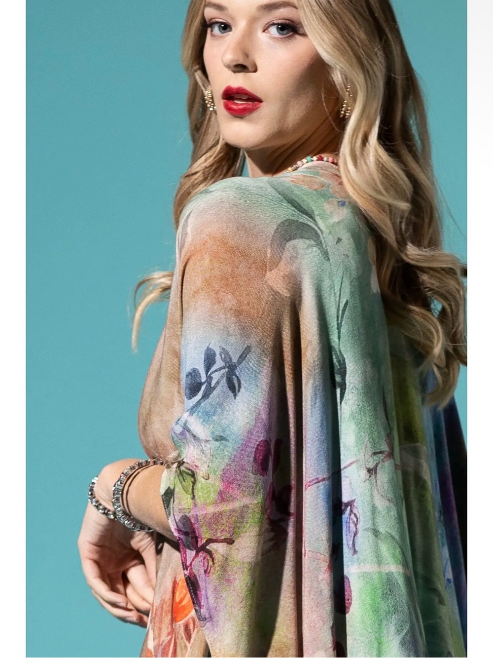 “Kyoto” Kimono | Watercolor Floral | 100% Viscose Lightweight Boho Cover Up | OS
